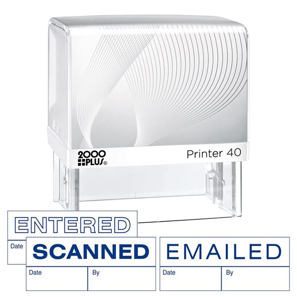 2000 PLUS 3-In-1 Jumbo Self-Inking Message Stamp, ENTERED, SCANNED, EMAILED, 2 1/4" x 7/8" Impression, Blue Ink (035669)