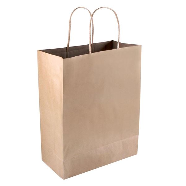 2000 PLUS Premium Shopping Bag with Handles, 10" x 4.5" x 13", Brown Kraft, 50/Box (091565)