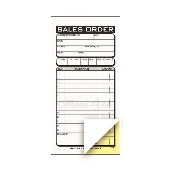 Cosco® Sales Order Form Book with Slip, Business, 3 3/8" x 7 1/4", 2-Part Carbonless, 50 sets (074014)