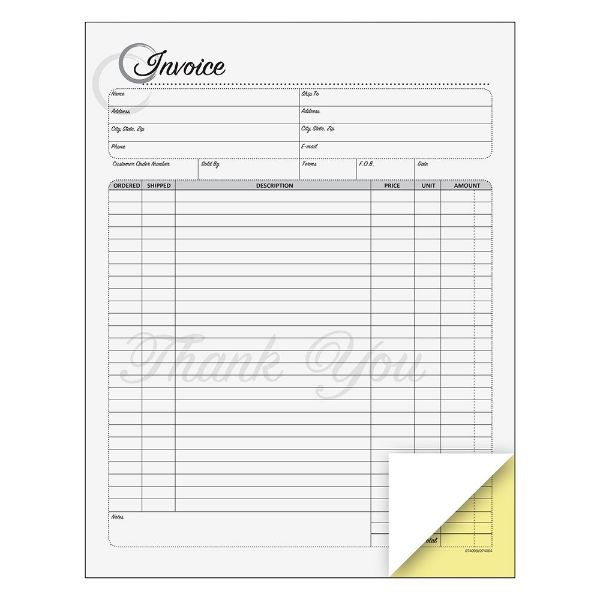 Cosco® Invoice Form Book with Slip, Artistic, 8 1/2" x 11", 2-Part Carbonless, 50 sets (074003)