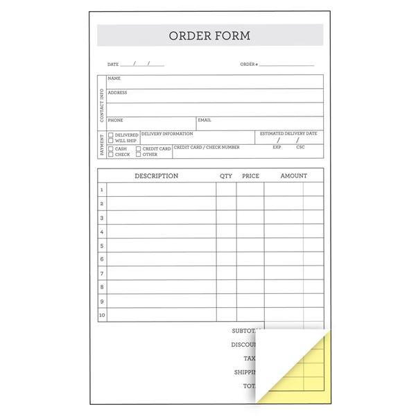 Cosco® Order Form Book, Script, 8 1/2" x 5", 2-Part Carbonless 50 sets (074000)