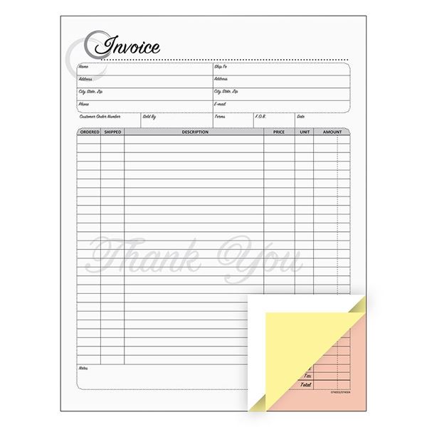 Cosco® Invoice Form Book with Slip, Artistic, 8 1/2 x 11, 3-Part Carbonless, 50 sets (074004)