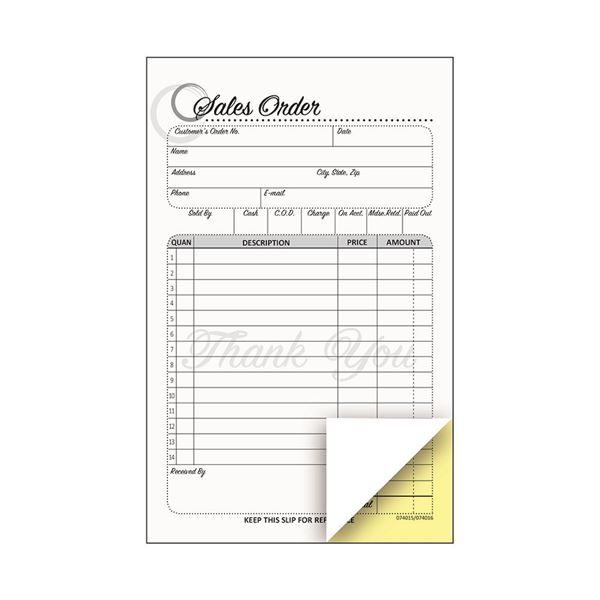 Cosco® Sales Order Form Book with Slip, Artistic, 4 1/4" x 7 1/4", 2-Part Carbonless, 50 sets (074015)