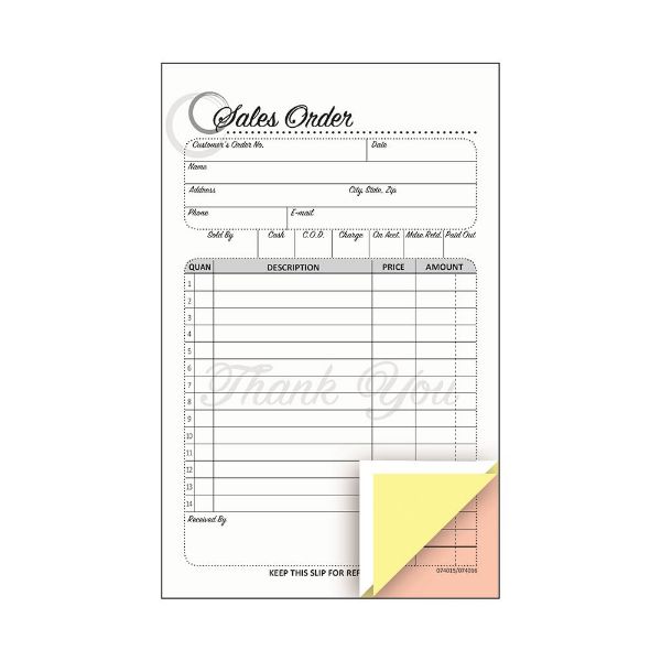CoscoProducts Cosco® Sales Order Forms Book with Slip, Artistic, 4 1/4" x 7 1/4", 3-Part Carbonless, 50 Sets (074016)