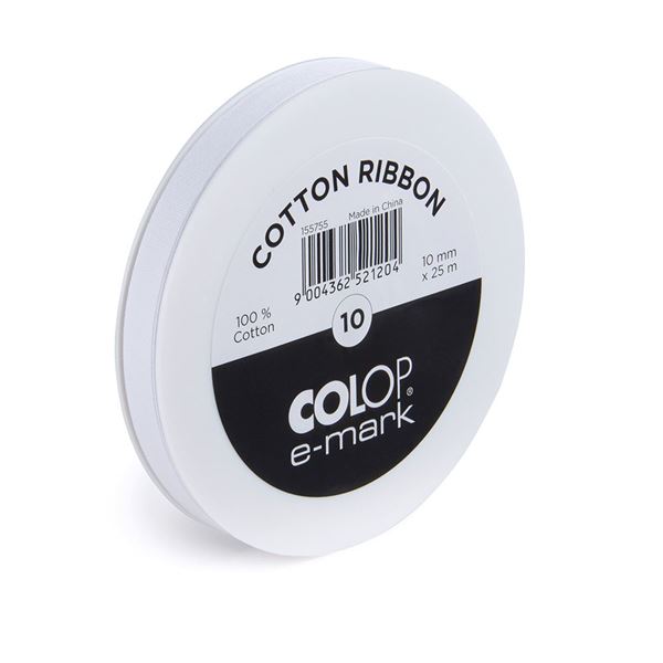 e-mark COLOP e-mark Digital Marking Device White Cotton Ribbon Roll, 10mm x 25m (.39in x 82ft), 1 Roll (039218)