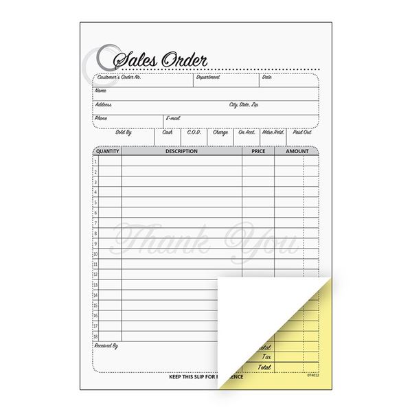 Cosco® Sales Order Form Book with Slip, Artistic, 5 1/2" x 8 1/2", 2-Part Carbonless, 50 sets (074012)