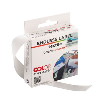 e-mark COLOP e-mark Digital Marking Device Endless Textile Labels, Wash Resistant, 15mm x 8 m (.59in x 26ft), White Labels, 1 Roll (039217)