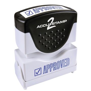 AccuStamp 2 Message Stamp with Shutter, 1-Color, APPROVED, 1-5/8" x 1/2" Impression, Pre-Ink, Blue Ink (035575)