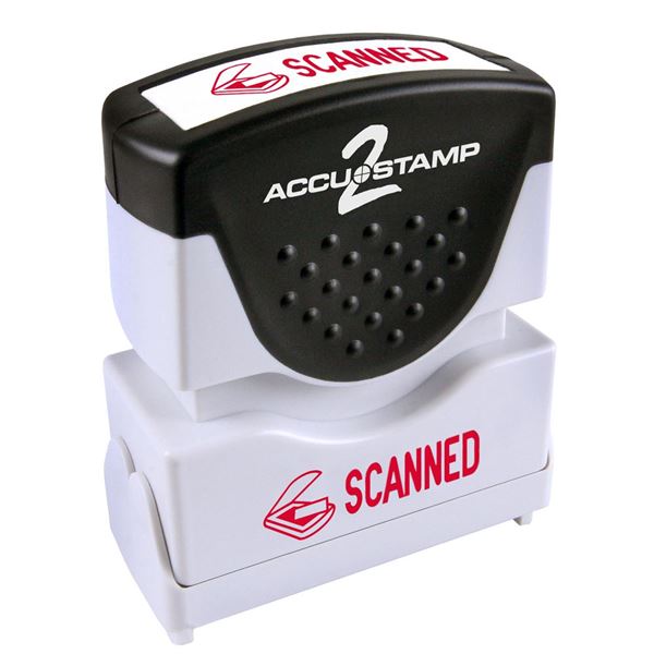 ACCU-STAMP2 SCANNED Message Stamp, Pre-Ink Self-Inking Stamp with Shutter for Business, Retail and Personal Use, Red Ink (035618)