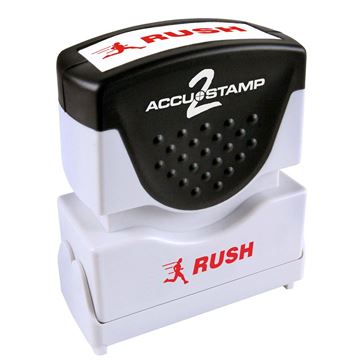 AccuStamp 2 Message Stamp with Shutter, 1-Color, RUSH, 1-5/8" x 1/2" Impression, Pre-Ink, Red Ink (035590)