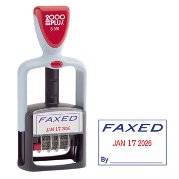 2000 PLUS Self-Inking, Two-Color Date and FAXED Stamp, 1-3/4" x 1-1/8" impression, Red and Blue Ink  (011032)