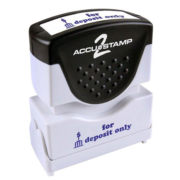 Pre-Inked Message Stamp, Blue Ink, lasts for Thousands of Impressions, Re-Inkable, With Automatic Shutter Dust Cover, For Deposit Only (035619)