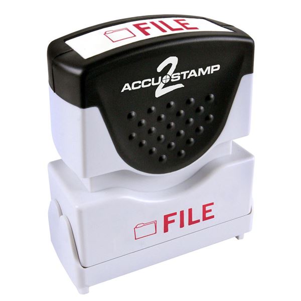 AccuStamp 2 Message Stamp with Shutter, 1-Color, FILE, 1-5/8" x 1/2" Impression, Pre-Ink, Red Ink (035576)