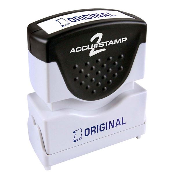 AccuStamp 2 Message Stamp with Shutter, 1-Color, ORIGINAL, 1-5/8" x 1/2" Impression, Pre-Ink, Blue Ink (035572)