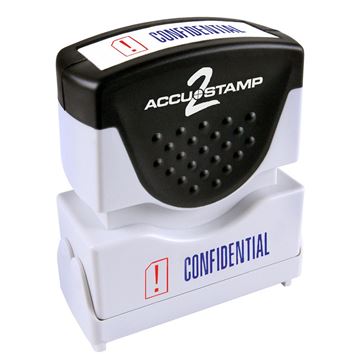 AccuStamp 2 Message Stamp with Shutter, 2-Color, CONFIDENTIAL, 1-5/8" x 1/2" Impression, Pre-Ink, Blue and Red Ink (035536)