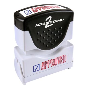 AccuStamp 2 Message Stamp with Shutter, 2-Color, APPROVED, 1-5/8" x 1/2" Impression, Pre-Ink, Red and Blue Ink (035525)