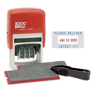 2000 PLUS Self-Inking Custom Stamp Kit, 1" x 1-13/16" Impression, Blue and Red Ink (010165)