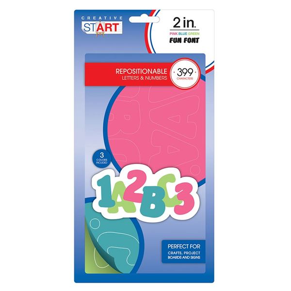 Creative Start Cosco Letters and Numbers 2" Fun Font 399 Characters, Bright Blue, green and Pink (098256)