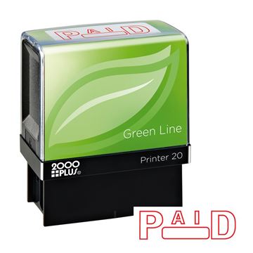 2000 PLUS Green Line Self-Inking Message Stamp, PAID, 80% Recycled, 1 1/2" x 9/16" impression, Red Ink (098370)