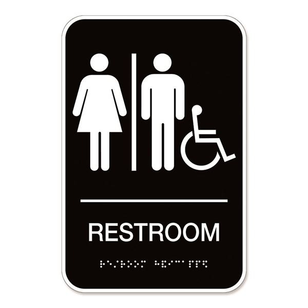 Cosco ADA Sign, RESTROOM, 6" x 9", Black (098035)