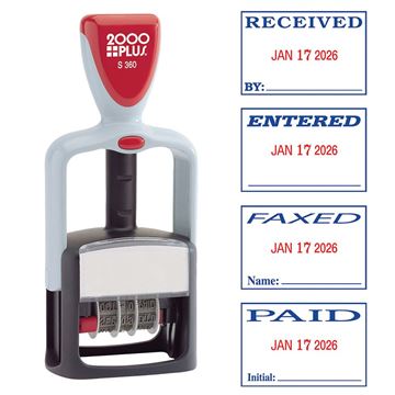 2000 PLUS 4-In-1 Date and Message Stamp, Self-Inking, ENTERED, PAID, RECEIVED, FAXED, Red & Blue Ink (032519)