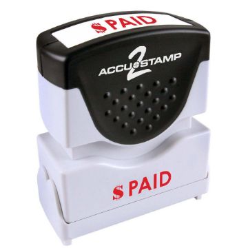 AccuStamp 2 Message Stamp with Shutter, 1-Color, PAID, 1-5/8" x 1/2" Impression, Pre-Ink, Red Ink (035610)