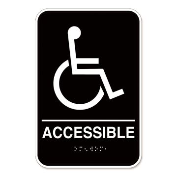 Cosco ADA Sign Wheelchair Accessible Sign with Braille, Black Sign with White Print, 6" x 9" 1 each (098094)