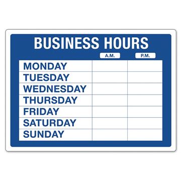 Cosco Static Cling Sign, Business Hours, 10" x 14", Blue and White (098023)