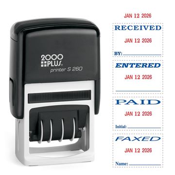 2000 PLUS Economy  Self-Inking Message Dater, FAXED, PAID, RECEIVED, ENTERED, 7/8" x 1-3/4" impression, Red and Blue Ink (065005)