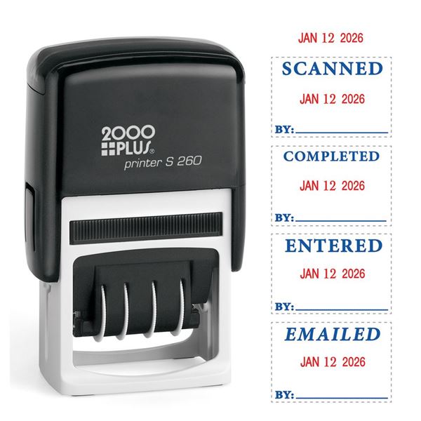 2000 PLUS 4-In-1 Date Stamp, for Office, Business, Documents and Library, Blue and Red Ink (011098)