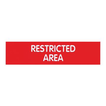 Cosco Engraved Sign "RESTRICTED Area" 2" x 8", Red Sign with White Text (098005)