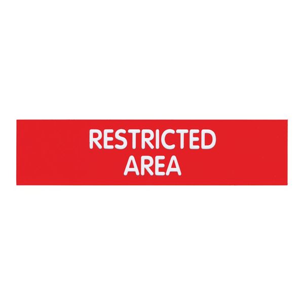 Cosco Engraved Sign "RESTRICTED Area" 2" x 8", Red Sign with White Text (098005)