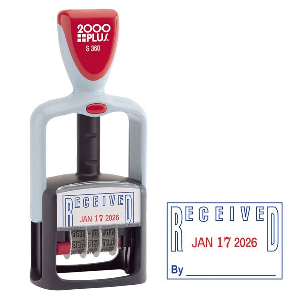 2000 PLUS Self-Inking “RECEIVED” Message Stamp, Two-Color Date, for Business and Office, Red and Blue Ink (011034)