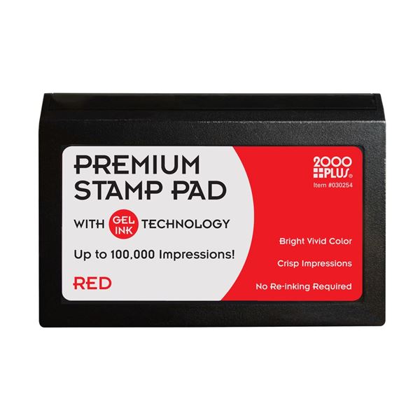 2000 PLUS Stamp Pad, Premium Gel Stamp Pad for Red Ink, Size Number 1, Long Lasting 2.75” by 4.25” (030254)