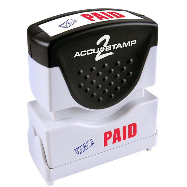 ACCU-STAMP2 PAID Stamp, Two-Color Pre-Ink Self-Inking Stamp with Shutter for Business, Retail and Personal Use, Red and Blue Ink (035535)