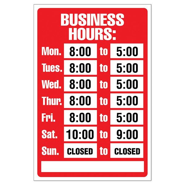 COSCO Business Hours Sign Kit, Plastic Bright Red and White Colors (098071)