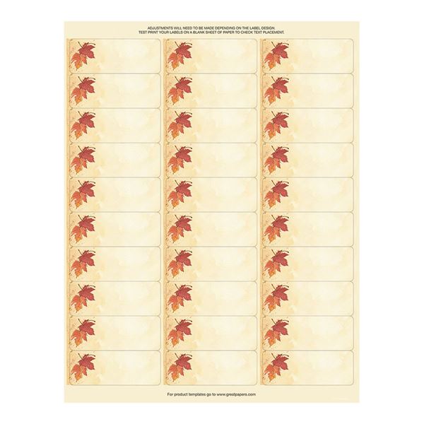 Great Papers! Fall Leaves 30-Up Address Label, 4 sheets/120 labels, 1" x 2.625" (2017004)