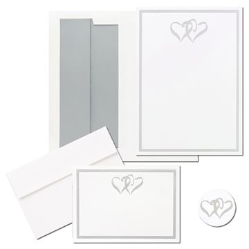 Great Papers!  Silver Foil Double Hearts Wedding Invitation Kit,  5.5" x 7.75" Invitations, 4.875" x 3.375" (folded) Note Cards, 1." diameter Seals, 50 Sets (9036130)