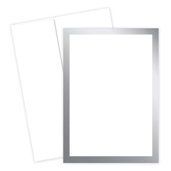 Great Papers! Metallic Silver Border Flat Card Invitation with Envelopes, 5.5"x7.75", 20 Count (152678)