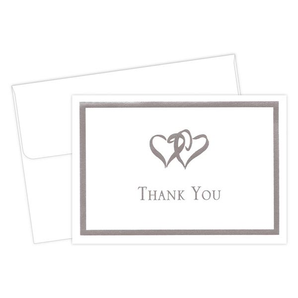 Great Papers! Silver Double Hearts Thank You Note Cards with Envelopes, 4.875" x 3.375" (folded), 50 count (145000)