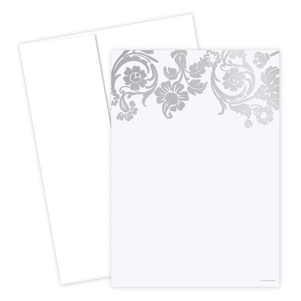 Great Papers! Silver Damask Foil Flat Cards with Envelopes, 5.5"x7.75", 10 Count (2012215)