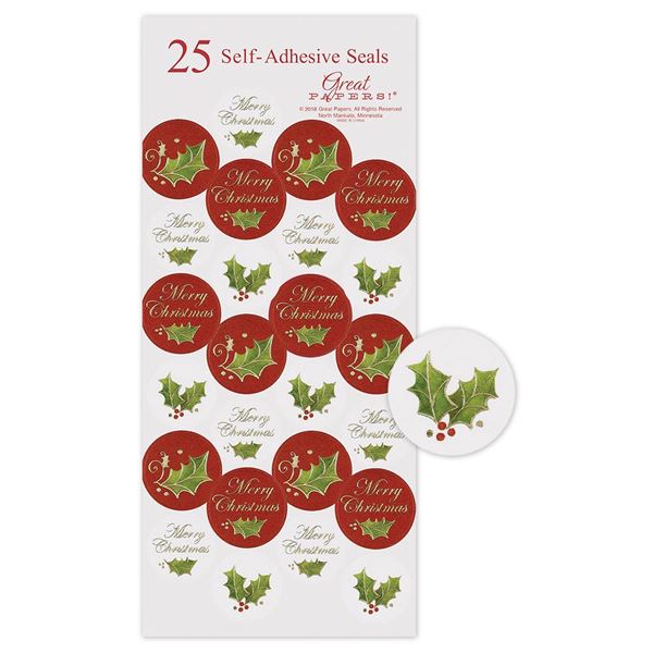 Great Papers! Christmas Holly Foil Seals, 25 count, 1" (2012343)