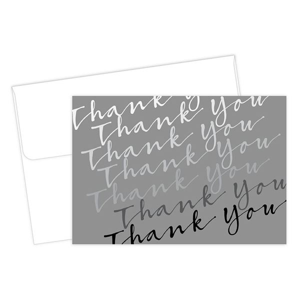 Great Papers! Silver Cursive Thank You Note Card and Envelope, 4.875" x 3.375", 50 count (2017053)