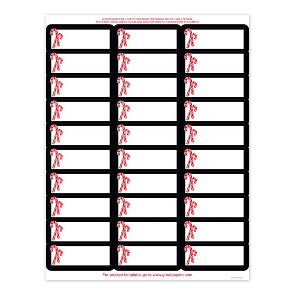 Great Papers! Candy Cane with Red Foil  30-Up Holiday Address Labels, 8.5" x 11" sheet/1" x 2.625" labels, 4 sheets/120 labels (2021101)