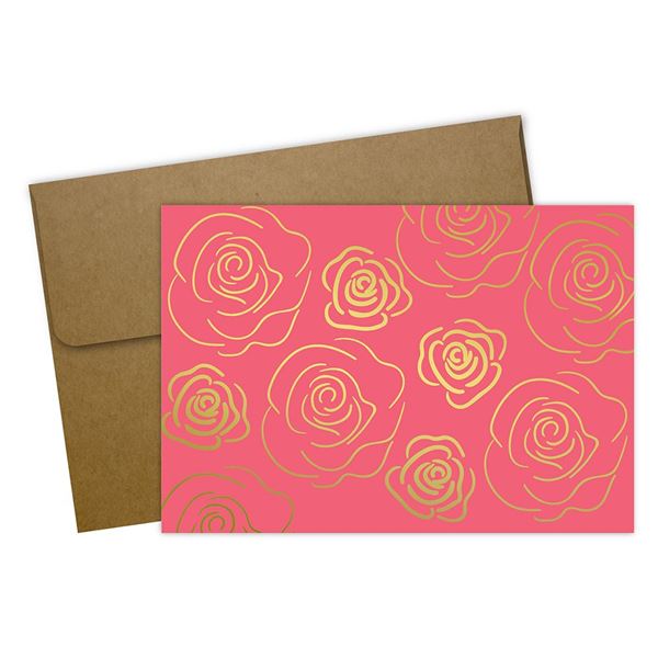 Great Papers! Gold Foil Roses Note Card with Kraft Envelopes, 4.875’’ x 3.375’’(folded), 50 count (2020153)