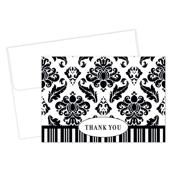 Great Papers! Black & White Damask Thank You Note Cards, Envelopes, 4.875 x 3.375 Inches, 50 Count (145341)