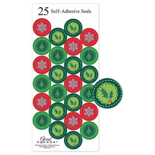 Great Papers! Holiday Circles Glitter Seals, 25 count, 1" (20102261)