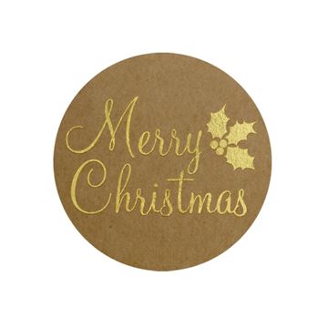 Great Papers! Gold Foil Merry Christmas on Kraft Holiday Sticker Roll, 1.57" Diameter, 250 stickers/roll (2021144)