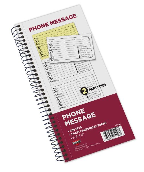 COSCO Business Forms 2-Part Carbonless Phone Message Pad, 5.5" x 11", 2-Pack (074048)