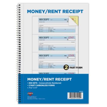 COSCO Business Forms  2-Part Carbonless, Money/Rent Receipt,Consecutively Numbered, 7.25" x 11", Spiral Bound, 200 sets (074050)